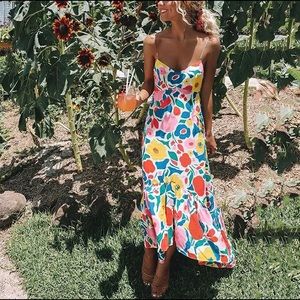 Floral printed ruffled hem midi dress